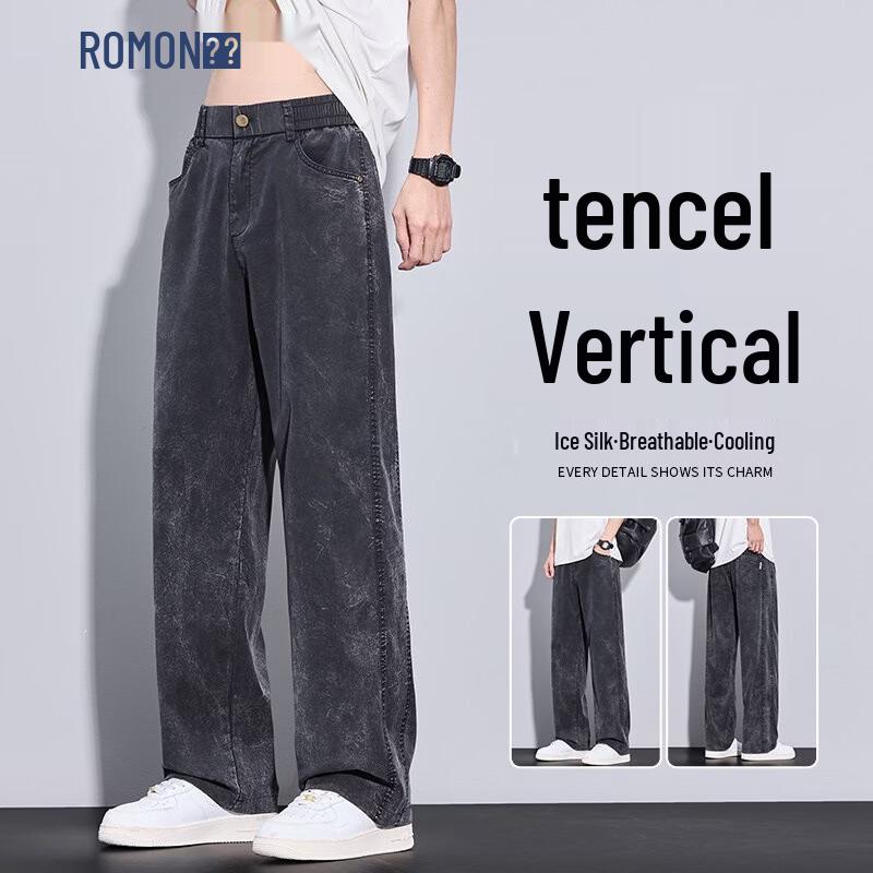 ROMON Men s Tencel Straight-Leg Casual Jeans L чёрный