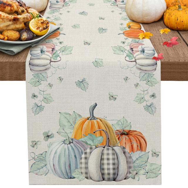 Herbst-Kürbis-Ahornblatt-Tischläufer, Tischläufer für Hochzeit, Tischdekoration, Weihnachten, Erntedankfest, Feiertagsdekoration, Heim-Tischläufer
