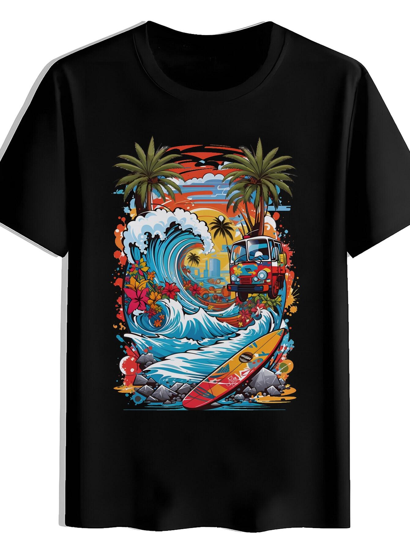 T-shirt Retro Bus Big Wave Print S