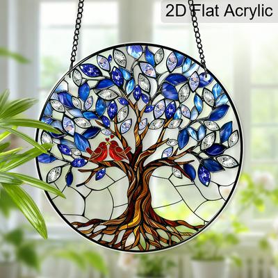 Acrylic Tree of Life Suncatcher Stained Glass Effect Window Hanging Ornament Nature Decor for Home