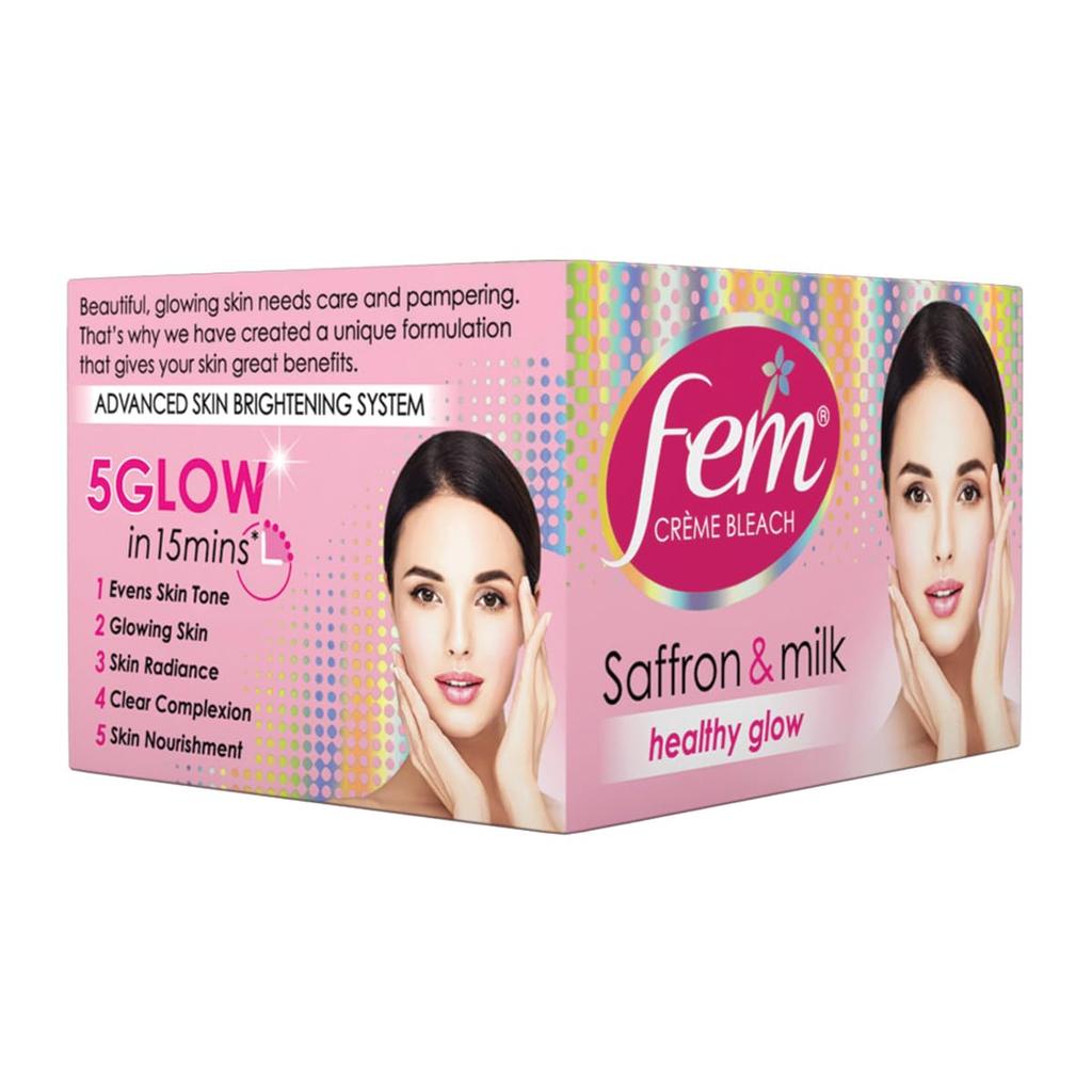 Fem Fairness Saffron & Milk Crème Bleach 314g | Skin Brightening Care | Removes Tan, Lightens Spots & Hair | Radiant Glow, Gentle Formula