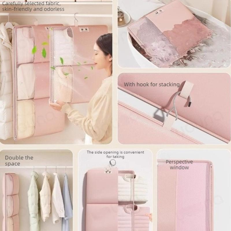 1Pc Special Hanging Compression Storage Bag For Down Jackets, Wall-Mounted Mesh Bag With Metal Hook For Home Wardrobe, Hanging Bag For Large Garments