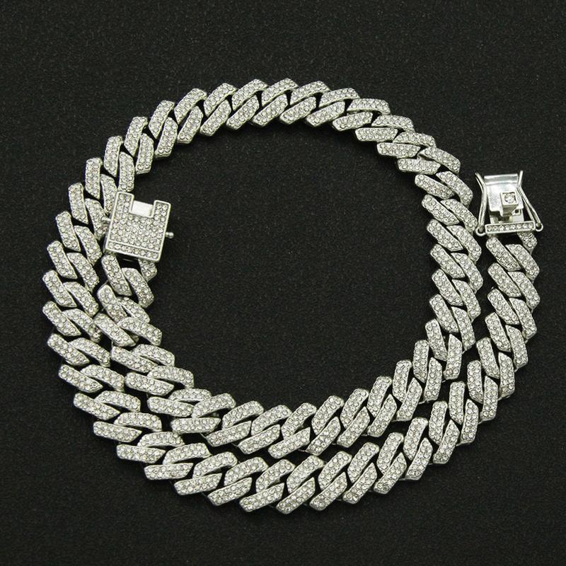 Fashion Men Cuban Link Iced Out Necklace 14MM width Rhinestones Chain Rapper CZ Cuban Chain Necklace Hip Hop Birthday Jewelry