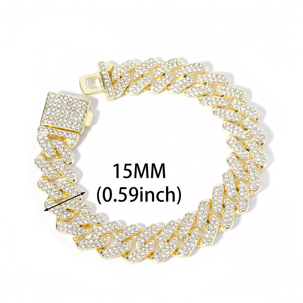 New Miami Iced Out Cuban Link Chain Bracelet For Men&Women Full Rhinestones Charms Hip Hop Jewelry 13mm Crystal Chain Party Gift