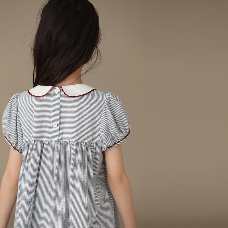 Девочковое платье с коротким рукавом, воротником-куклой, плиссировкой, в академическом стиле 140