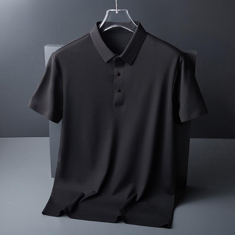 Men's Summer Ice Silk Seamless Polo Shirt - High Elastic, No-Iron, Short Sleeve Lapel T-shirt