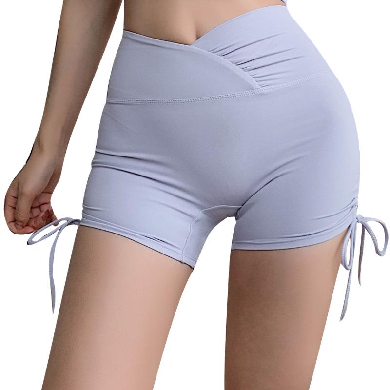 Women's High Waist Tummy Control Yoga Shorts with Side Drawstring - Quick-Drying, Peach Lift for Running, Cycling, and Fitness.