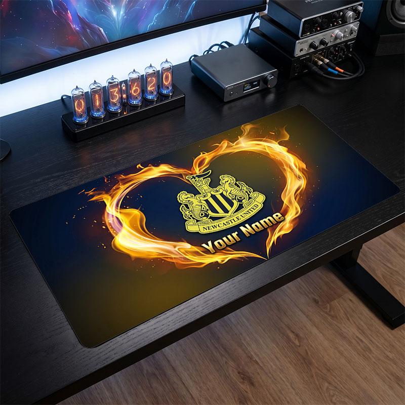Newcastle United FC Custom Large Mouse Pad, Personalized Name Text Print, Football Logo Non‑Slip Desk Mat Gaming Gift