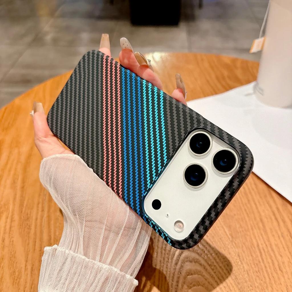 Carbon Fiber Kevlar Pattern for Magsafe Magnetic Phone Case for IPhone 17 Air 16 15 14 Plus 13 12 11 Pro Max Shockproof Cover