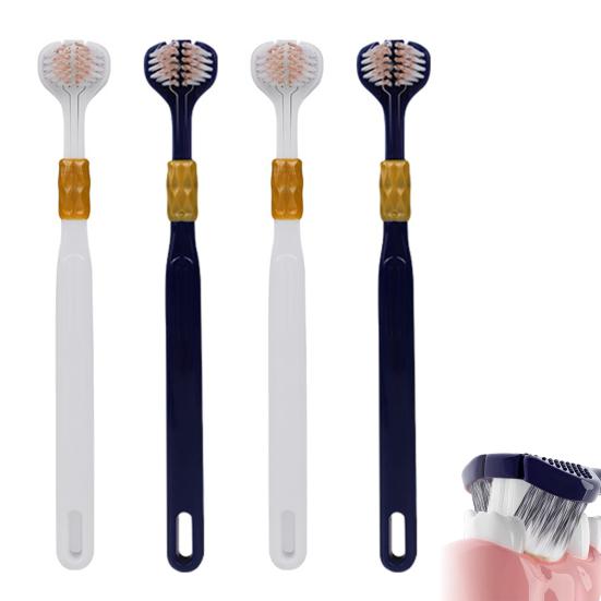 4/6Pcs Three Sided Toothbrush with Tongue Scraper Soft Toothbrushes Multi-Angle Deep Cleaning Tongue Scraper Toothbrush