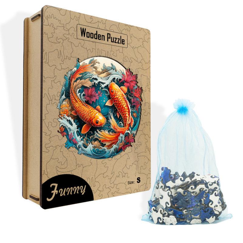 Wooden Puzzle Irregular Pisces Animal Shape Puzzle Wooden Box Puzzle