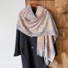Versatile Retro Flower Pattern Hong Kong Style Imitation Cashmere Women's Warm Scarf Fashion Long Beard Fringed Shawl
