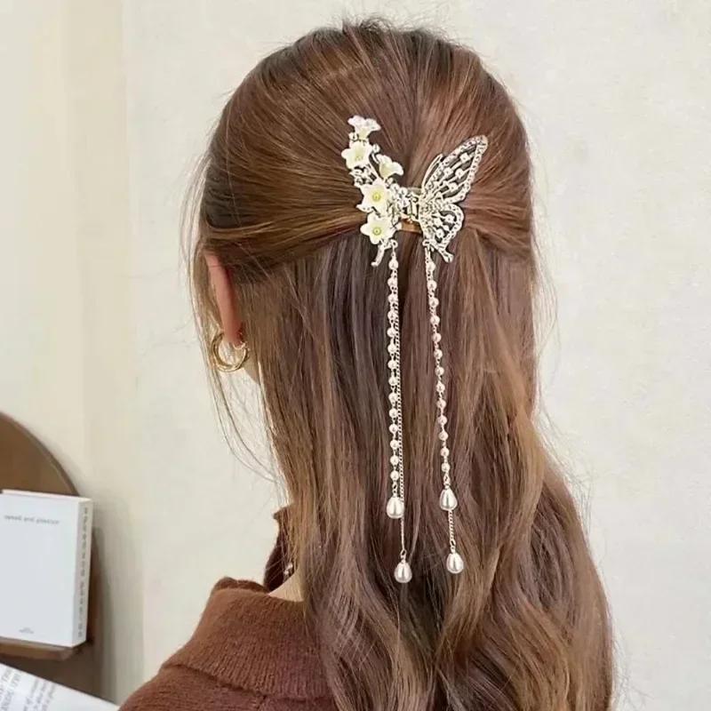 Shark Crab Clips Girls Hairpin Hair Accessories Korean Women Crystal Simple Hair Clip Butterfly Pearl Tassel Hair Clip
