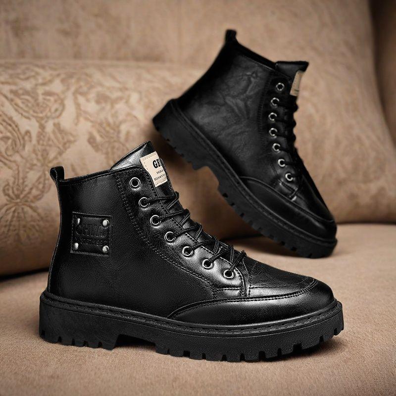 Martin Boots Men's Shoes Winter High-top British Style Casual Men's Leather Shoes Black Locomotive Leather Boots Anti-splash Tooling Boots