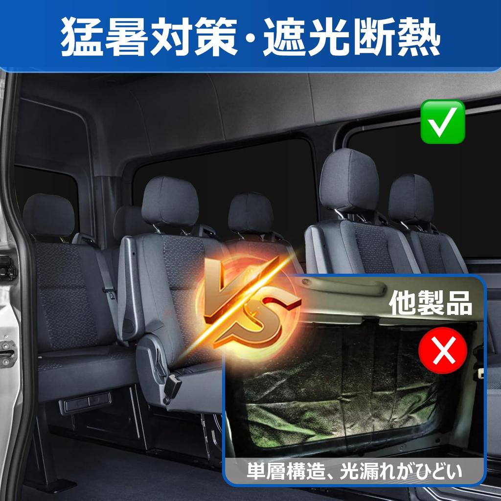 BLUESEATEC Toyota Hiace 200 Series Standard Body Blackout Curtains with Magnets Easy Installation and Car Camping Storage Bag Set of 7 (H16.8-Present