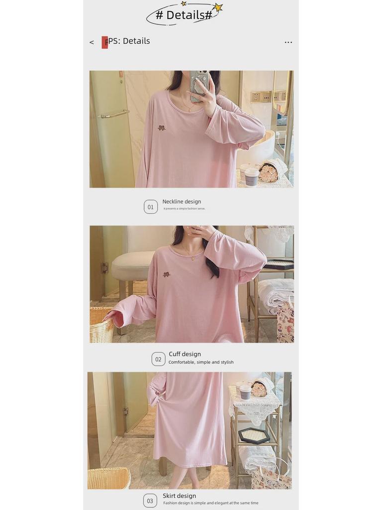 Modales Langarm-Nachthemd mit Brustpolstern für Damen in großen Größen