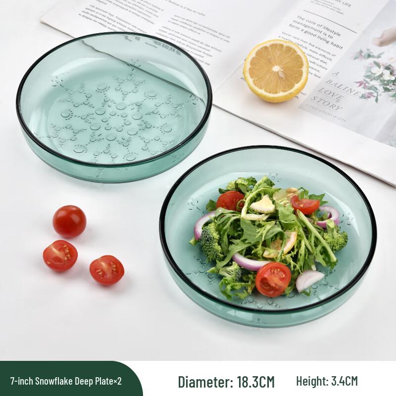Gaotaibai 7-inch Lake Green Snowflake Glass Plate Set