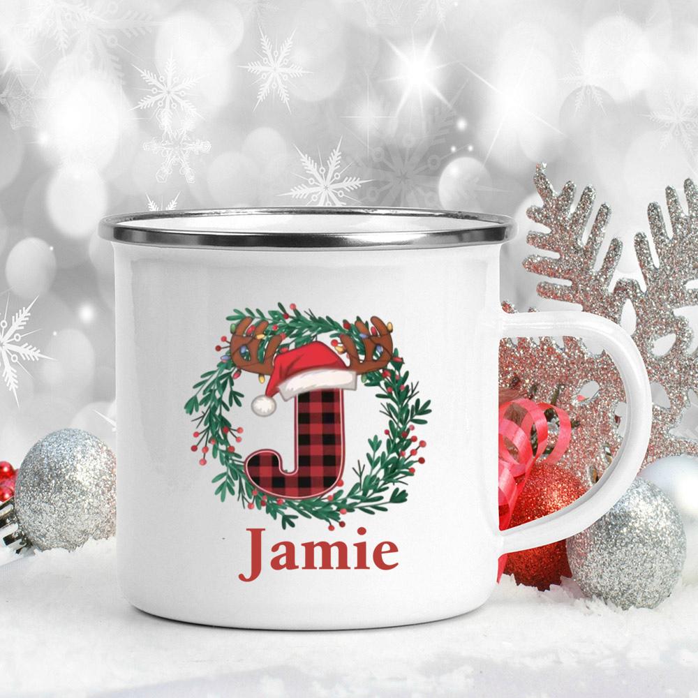 Personalized Christmas 26 Letter Pattern Mugs Custom Name Large Capacity Handle Cup Hot Chocolate Coffee Mug Christmas Gifts