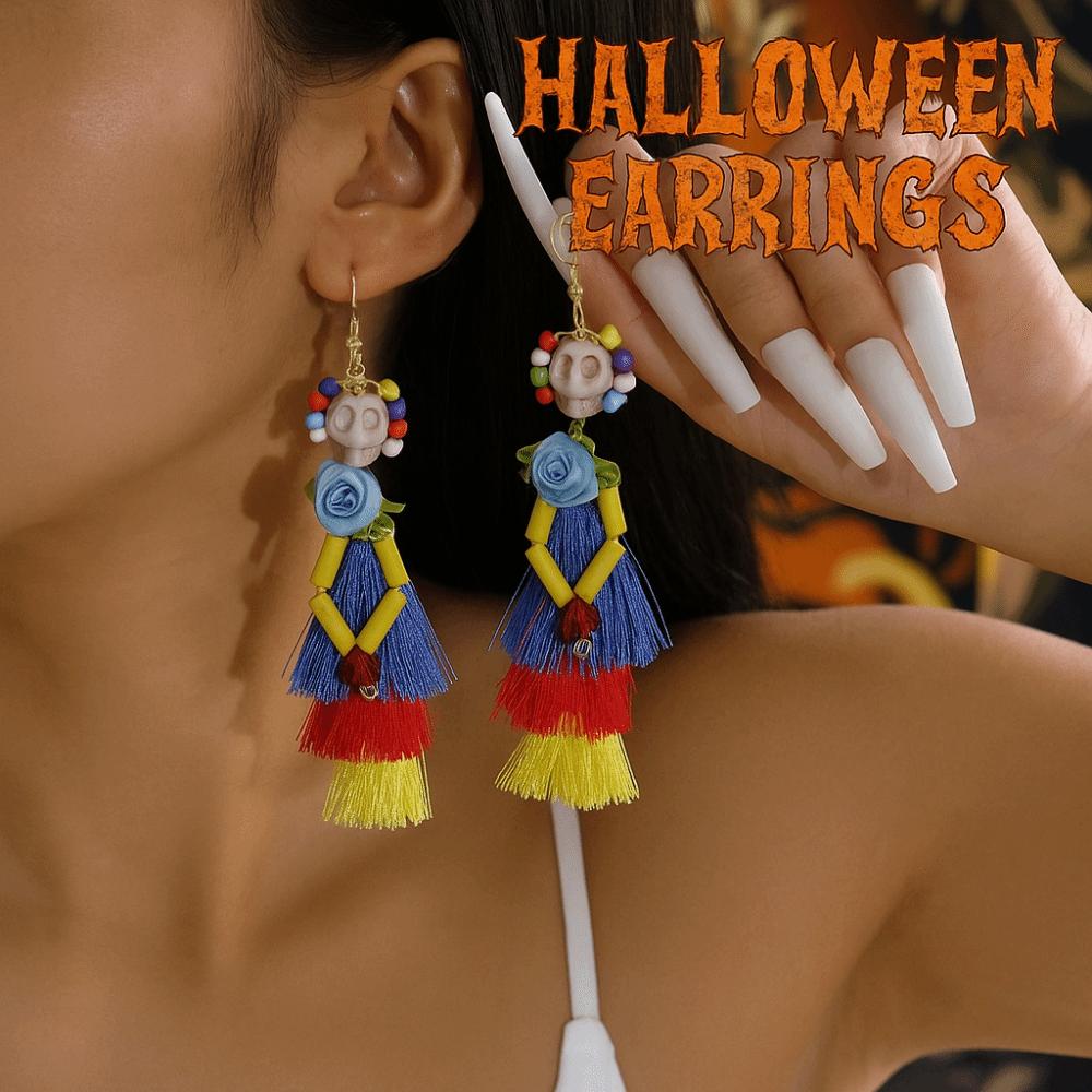 Colorful Skull Drop Earring Rice Bead Pumpkin Earrings Fun Halloween Earrings  Women
