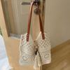 Spring Summer Vacation Crochet Weave Knitted Tote Bag Retro Hollow Out Cotton Thread Shoulder Bag Large Capacity Beach Handbag