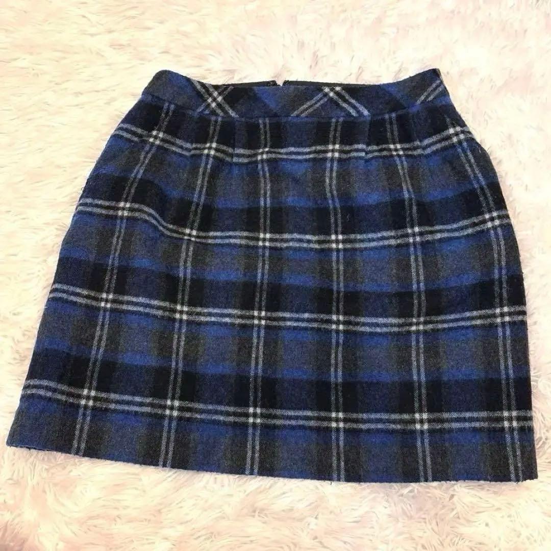 Rope Picnic Mini Skirt Check Blue Brushed Material Wool Fall/Winter M