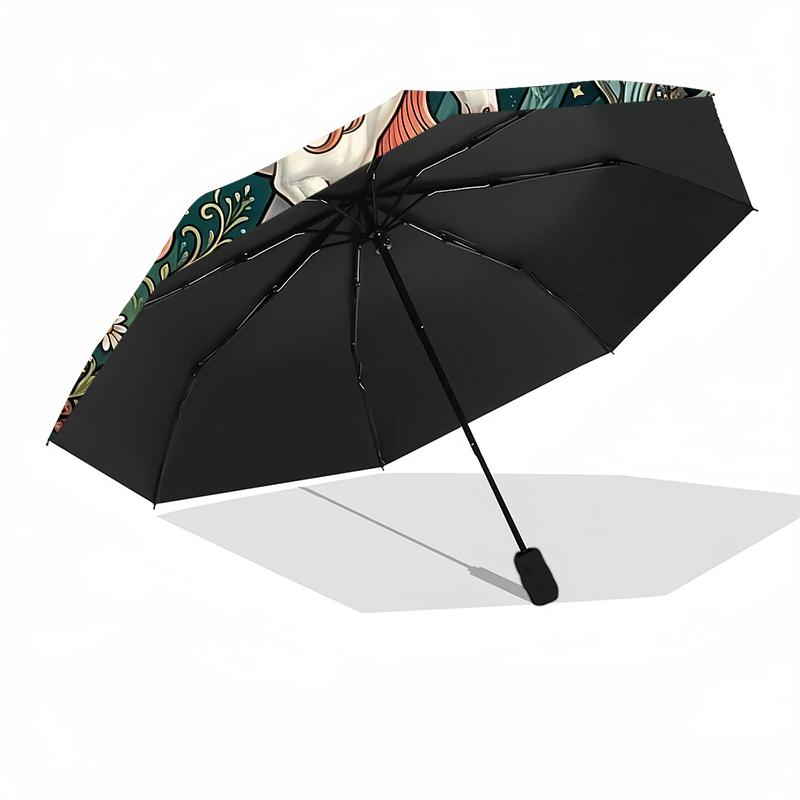 1pc Sturdy 8-Bone Auto Umbrella, Autumnal Forest Unicorn Umbrella, Digital Printed, Foldable Umbrella for On-the-Go Outdoor Use