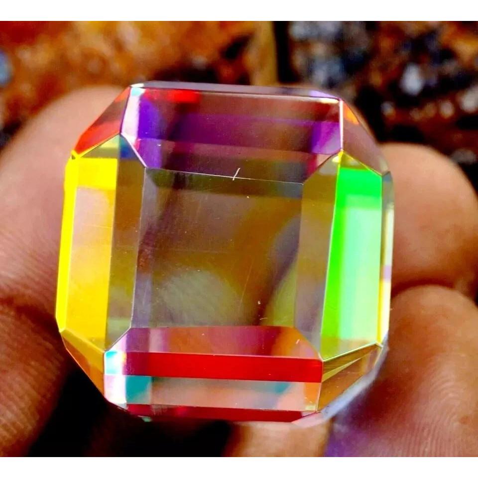 Stunning Natural Mystic Topaz Rainbow Color 55+ Ct Cube Cut Certified Gemstone