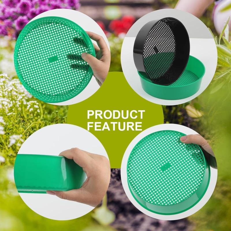 3Pcs Plastic Soil Sieve Filter Mesh for Soil Stone Sifting Filtration Home Garden Flower Plant Nursery Tools (Green)