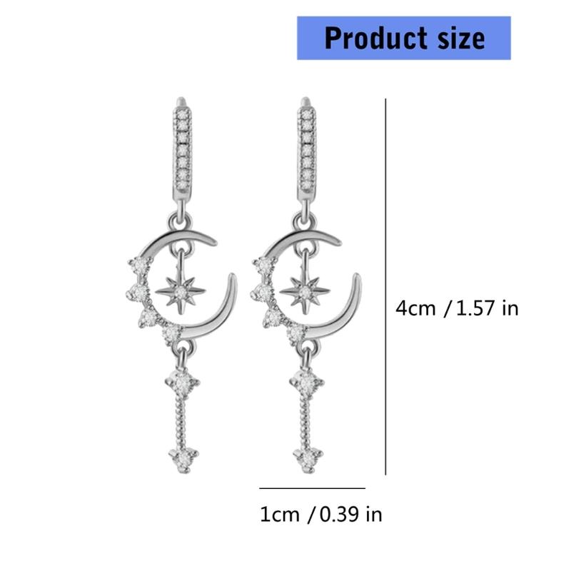 Twinkling Star Moon Floral Ear Studs With Micro Paved Zircon Accents And Lightweight Copper Construction