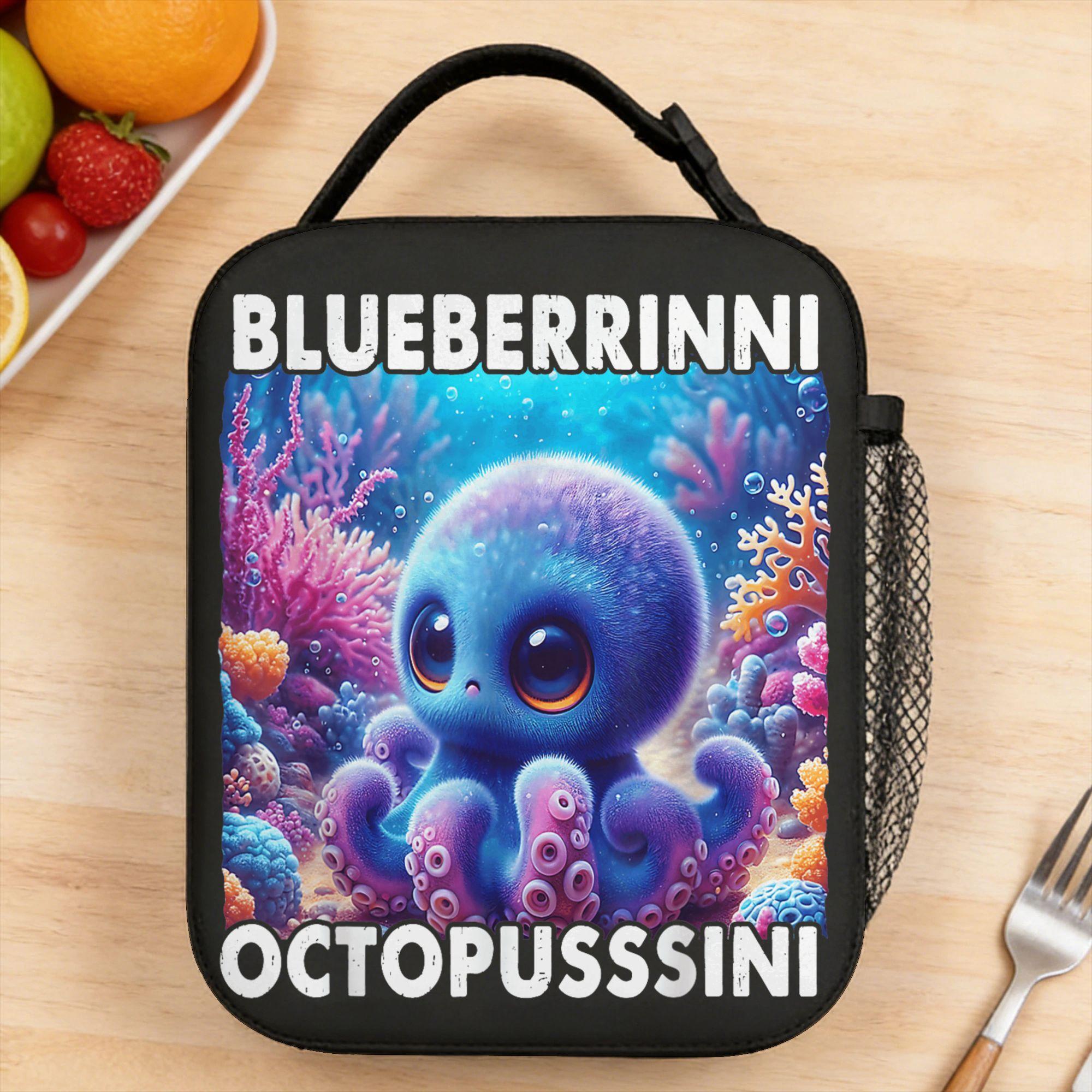Blueberrinni Octopussini Italian Brainrot Meme Lunch Bag For Unisex Graphic Office Lunch Box Fun Convenient Oxford Cooler Bag One Size