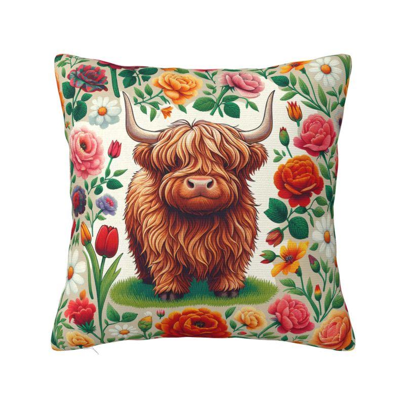 Modern Highland Cow And Flower Throw Pillow Covers Home Decor D Print Sofa Cushion Cover Polyester Soft Pillowslip Dakimakura
