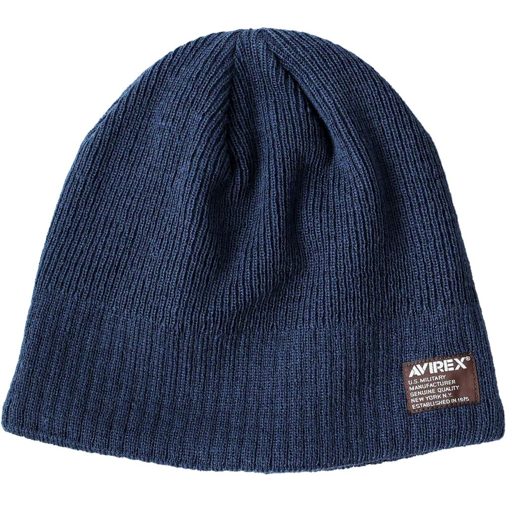 Avirex Knit Cap Perfect for Fall and Navy Size 028 Men's Fleece-Lined Single-Breasted Beanie, Short, Winter, Blue,