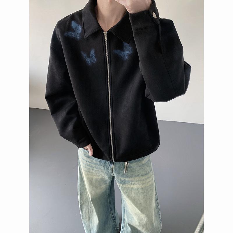 Men s Suede Butterfly Lapel Jacket - Boxy Fit, Spring/Autumn, High-End Feel L