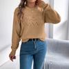 Women's Knitted Sweater - Solid Colour Lace-Up Lantern Sleeve Pullover Halloween Ladies' Top