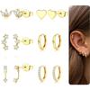 Bobisty 6Pairs Earrings for Women 14K Gold Plated Stud Hoop Stacks Earrings Set 316L Surgical Steel Earring Piercing Jewellery