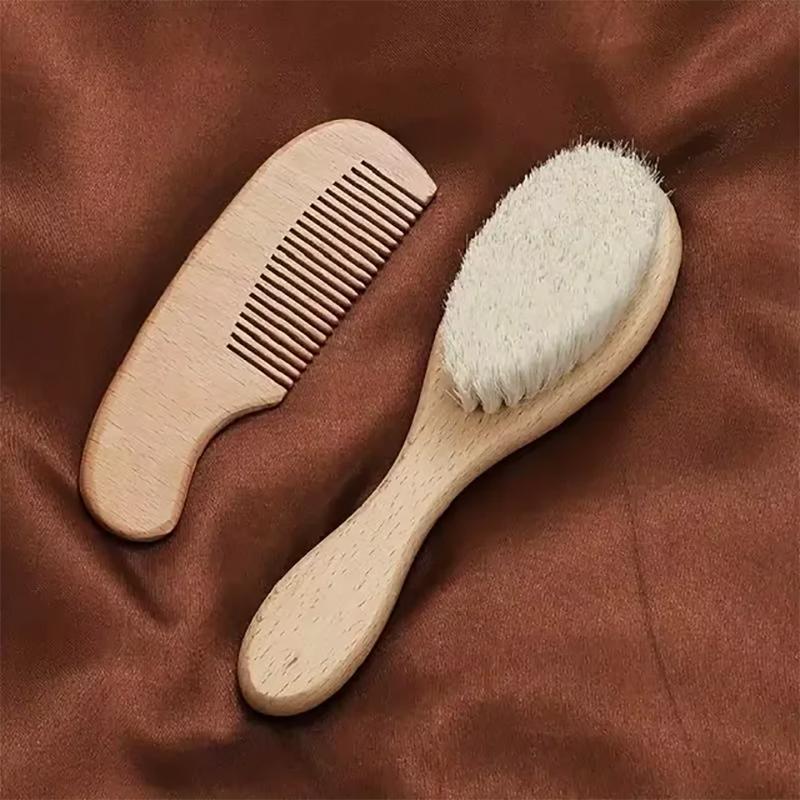 New Pattern 2pcs Baby Care Beech Wool Brush Bath Brush Massage Smooth Hair Massage Beech Flat Comb Baby Cleaning Products