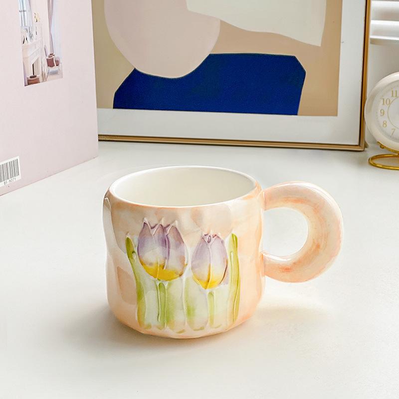 Ins Cute Tulip Mug Design Sense Ceramic Water Cup Souvenir Event Gift Office Coffee Cup
