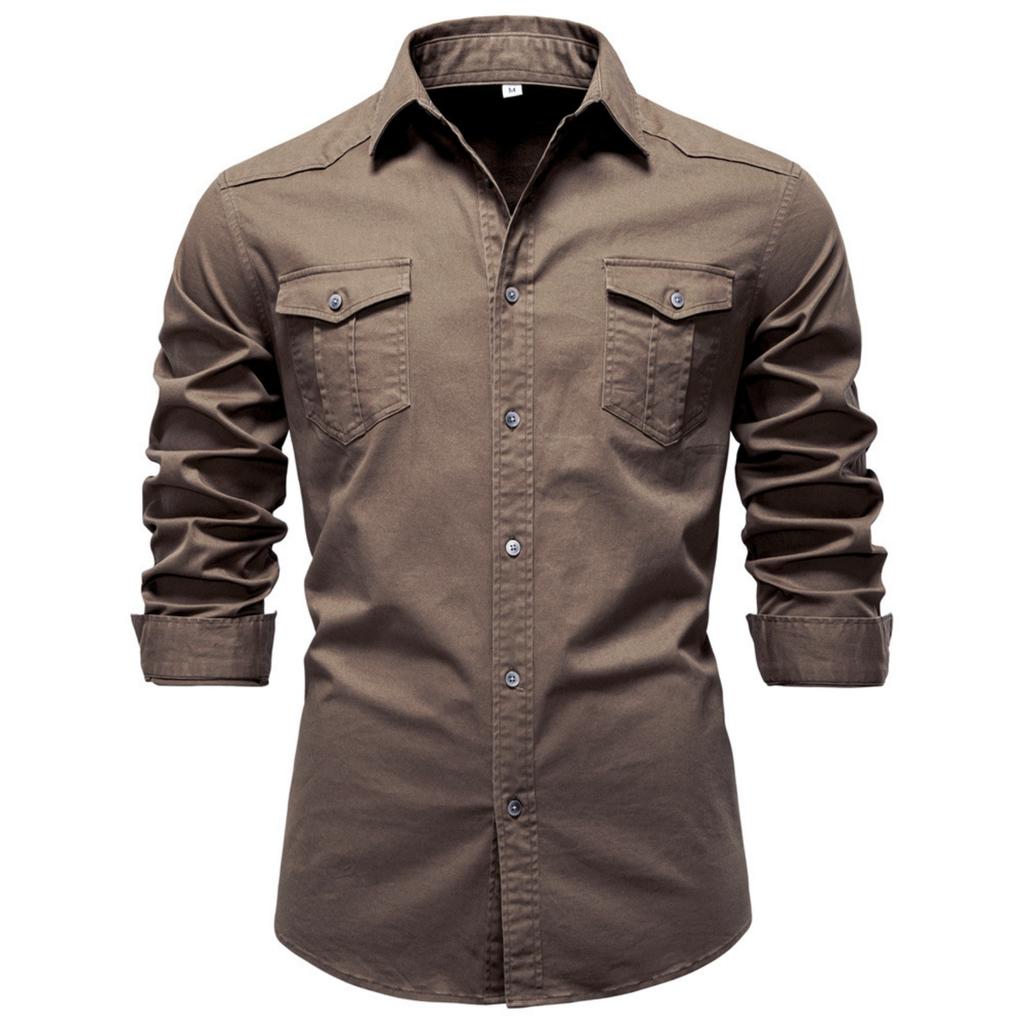 Men's -color Casual Fashionable Long-sleeved Button-down Work- Collar Shirt