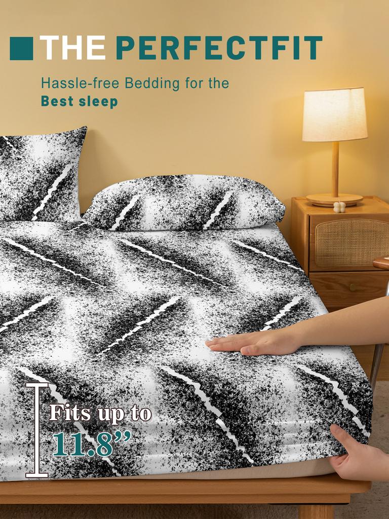 1 Cartoon Fun Printed Matte Fitted Sheet, Bedroom Printed Bed Cover, Bedding (Excluding Pillowcases)