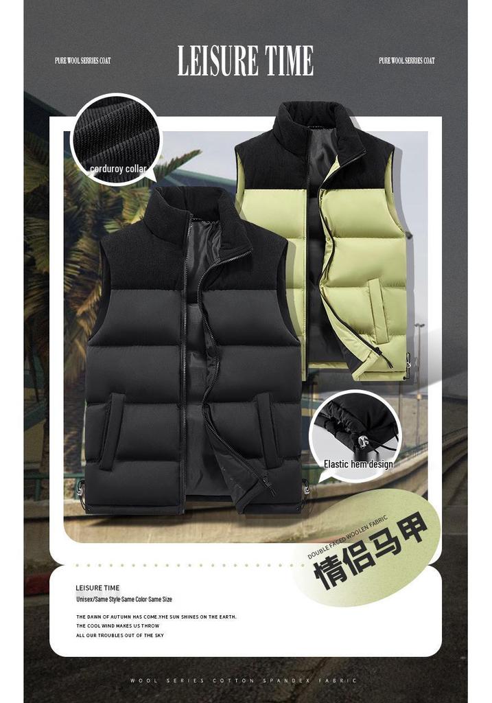 Men's Thickened Corduroy Patchwork Vest for Autumn/Winter