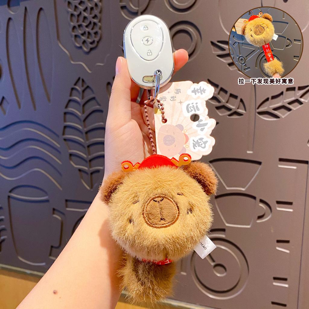 Original Pull Capybara Panda Cute Pet Keychain Pendant Plush Toy Doll Backpack Keychain