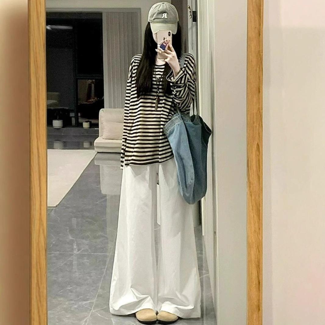 

Petite High Waist Japanese Style Silk Pants - Slimming Floor-Length Trousers for Women (Spring/Summer, 145cm) S (80-95 jin)