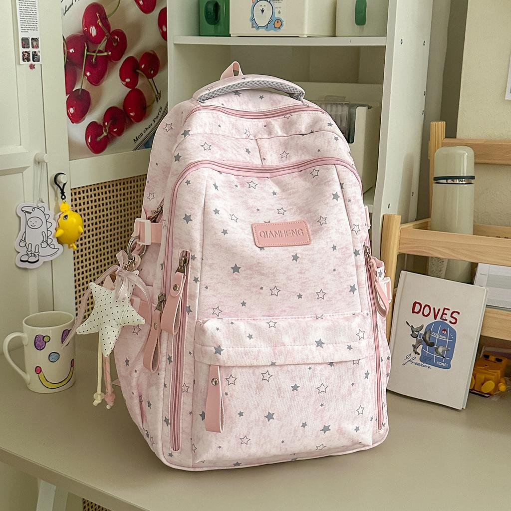 Schoolbag Cute Star Printed School Bag Female Junior High School Students Grades 3 To 6 Large Capacity Multi-Pocket Campus Backpack