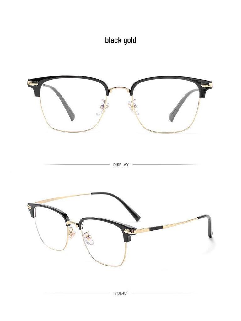 Anti-Blue Light Men's Eyebrow Eyeglass Frame, Ultralight Semi-Titanium, Lily Wei Model 122616Y, Fits Prescription Lenses.