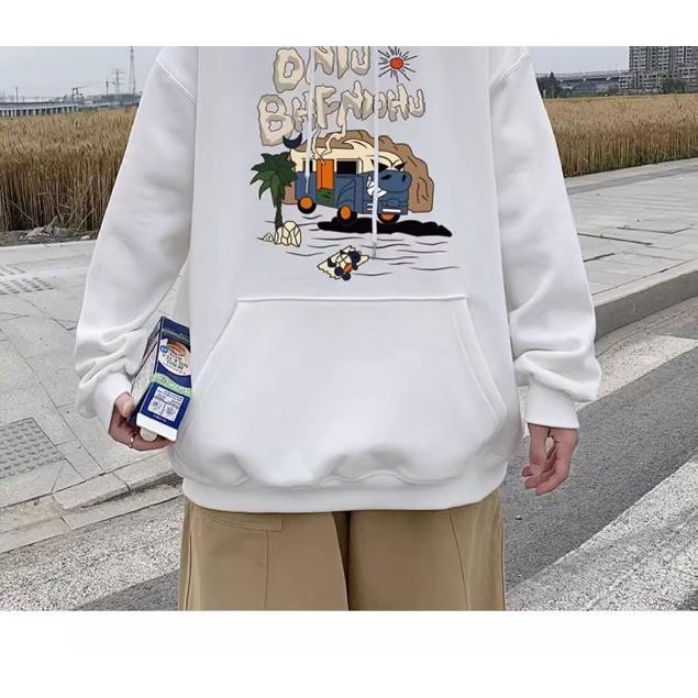 Herrtröja med huva, avslappnad, lös, trendig topp, tryckt med bokstäver, allmatchande jacka