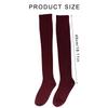 Fashionable Over Knee Long Tube Socks for Women Ribbed Knitted Striped Solid Color Thigh High Stockings Leg Warmers  Burgundy