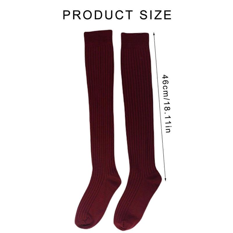 Fashionable Over Knee Long Tube Socks for Women Ribbed Knitted Striped Solid Color Thigh High Stockings Leg Warmers  Burgundy