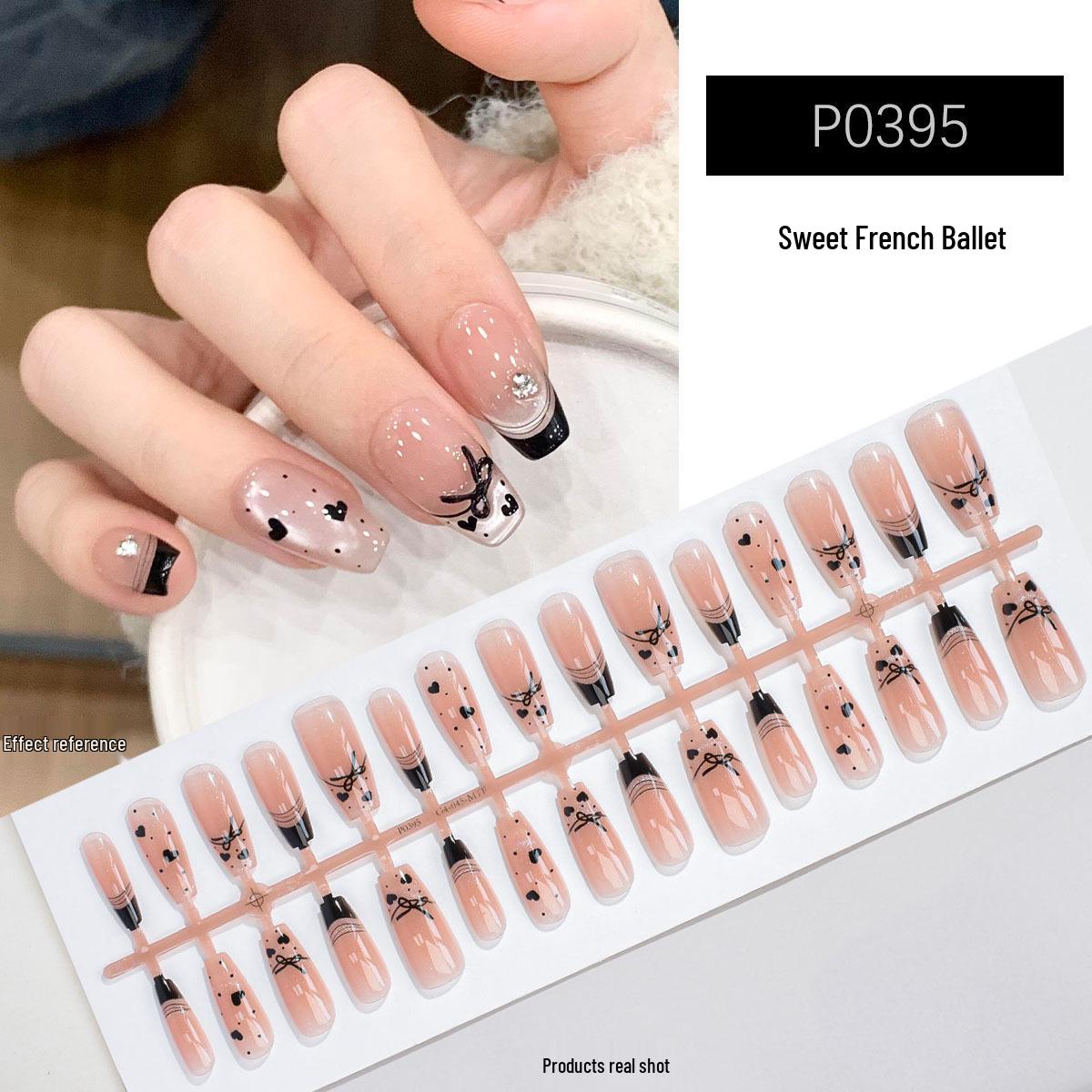 

P394-396 Sweet French Ballet Bow Cat Eye Nail Stickers for a Chic Look
