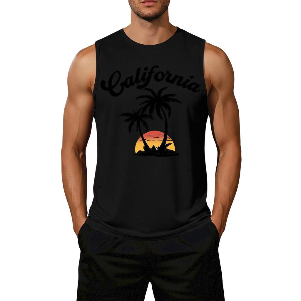 Men Sleeveless Tank Top Casual Loose Fit Flag Graphic Print Muscle Shirt Summer Beachwear Workout Gym Apparel