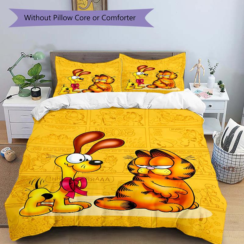 Set Biancheria da Letto 3 Pezzi Garfield Cartoni Animati Fumetti Include 1 Piumone + 2 Federe, Senza Imbottiture per Cuscini, Morbido Confortevole,a0910214